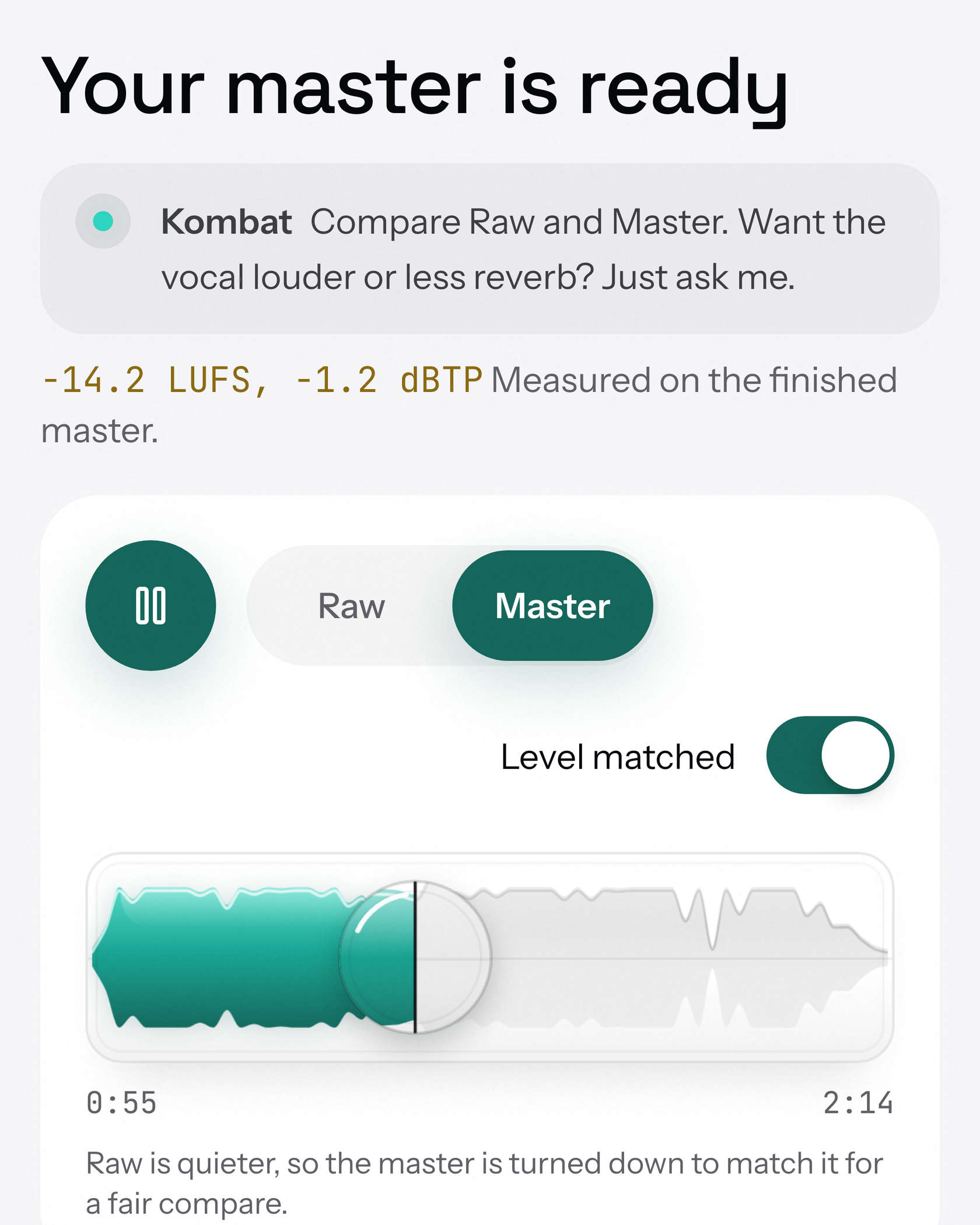 Rumi results with measured loudness and true peak